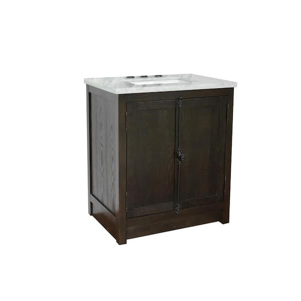 Bellaterra Home Plantation 31 in. W x 22 in. D Bath Vanity in Brown with Marble Vanity Top in White with White Rectangle Basin