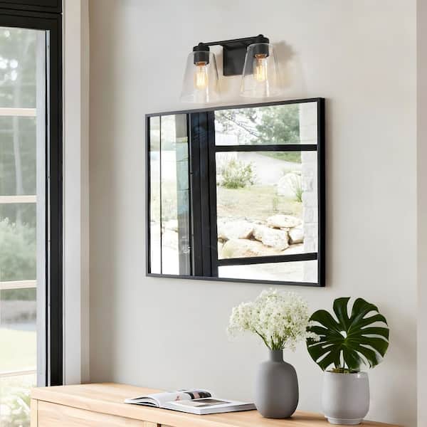 Farmhouse Bell Bathroom Vanity Light 2-Light Industrial Cone Black Wall Light with Clear Glass Shades