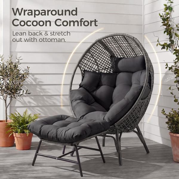 FINCATI Set of 2 PE Wicker Indoor/Outdoor Lounge Egg Chairs with 2