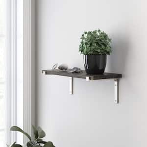 6 in. x 24 in. x 8 in. Medium Stained Solid Pine Decorative Wall Shelf with Nickel Wraparound Steel Brackets
