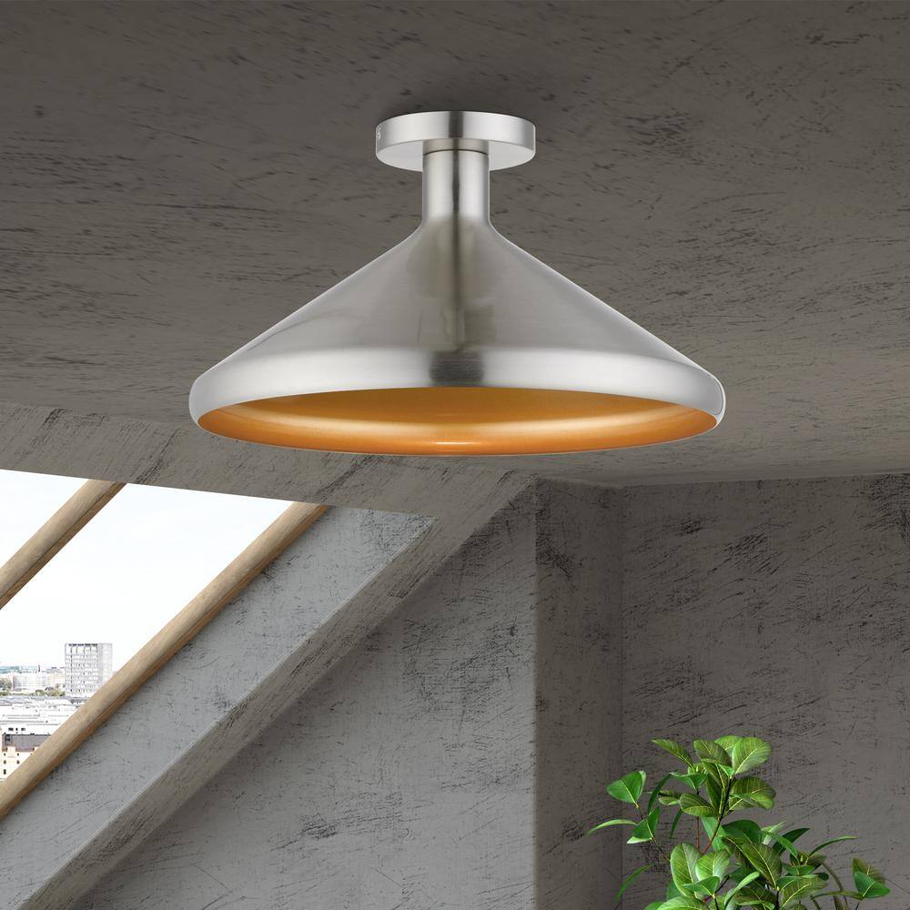 Geneva Brushed Nickel 1-Light Indoor/Outdoor Semi-Flush Mount