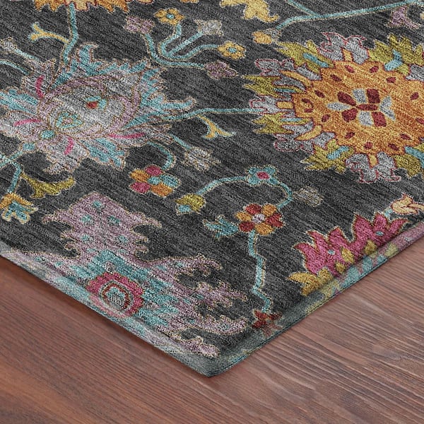 Mayfield Premium Machine Washable Abstract AMF2288 Black 5 ft. x 7 ft. 6 in. Area Rug