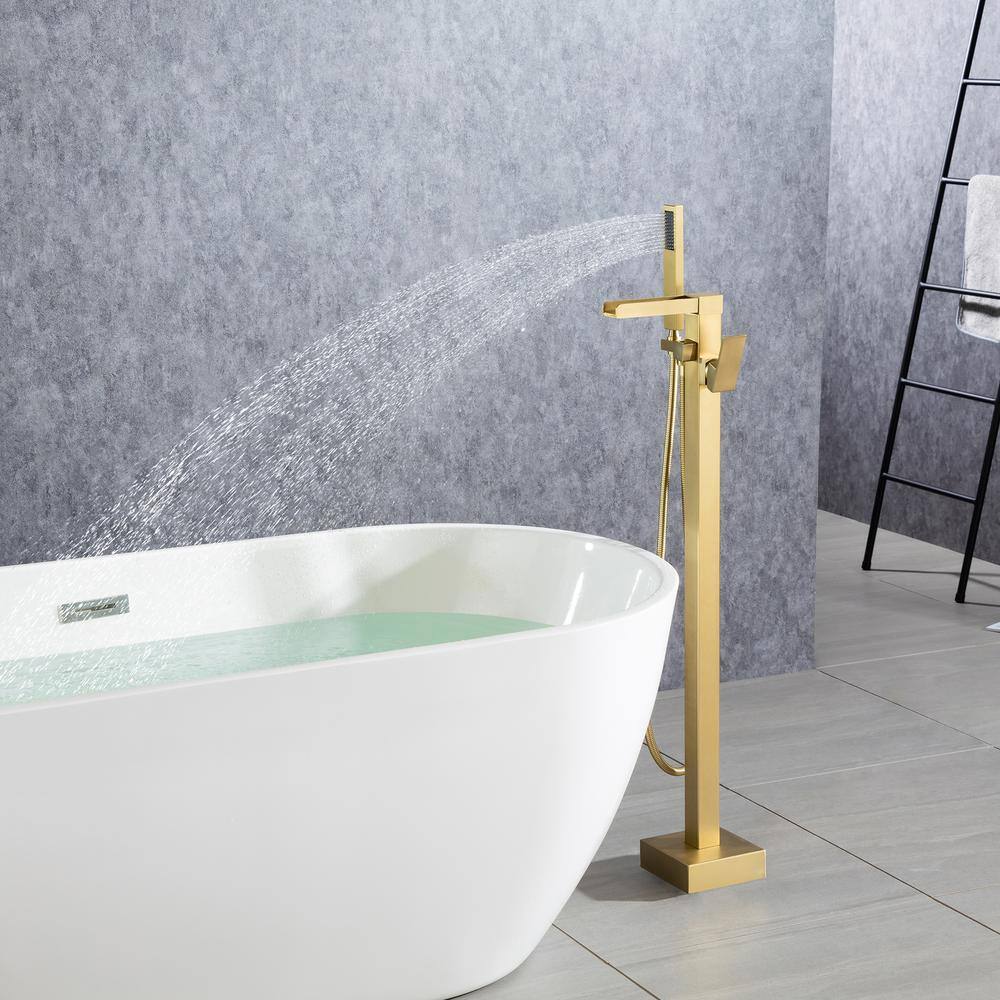 Brushed Gold Freestanding Tub Faucet with Hand Shower