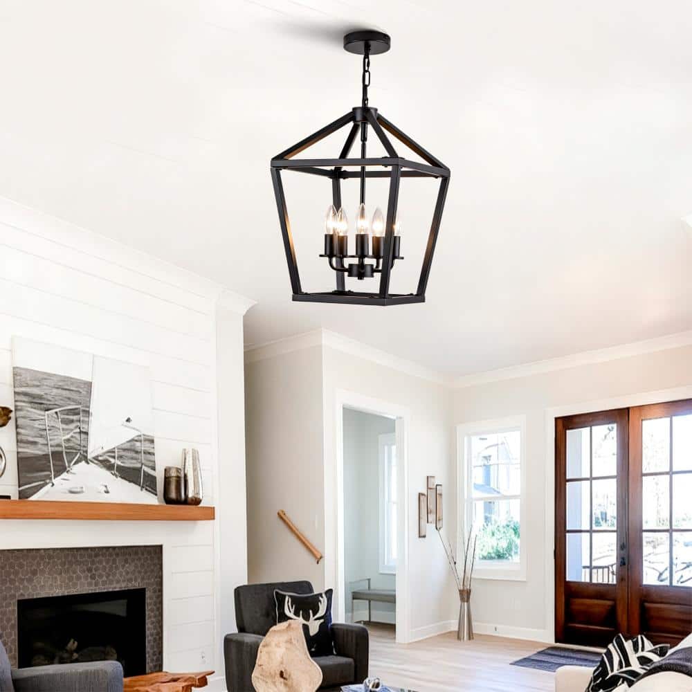 5-Light Black Farmhouse Lantern Chandelier Ceiling Light Fixture with Rustic Open Cage and Adjustable Hanging Height price history on PriceWatchPro