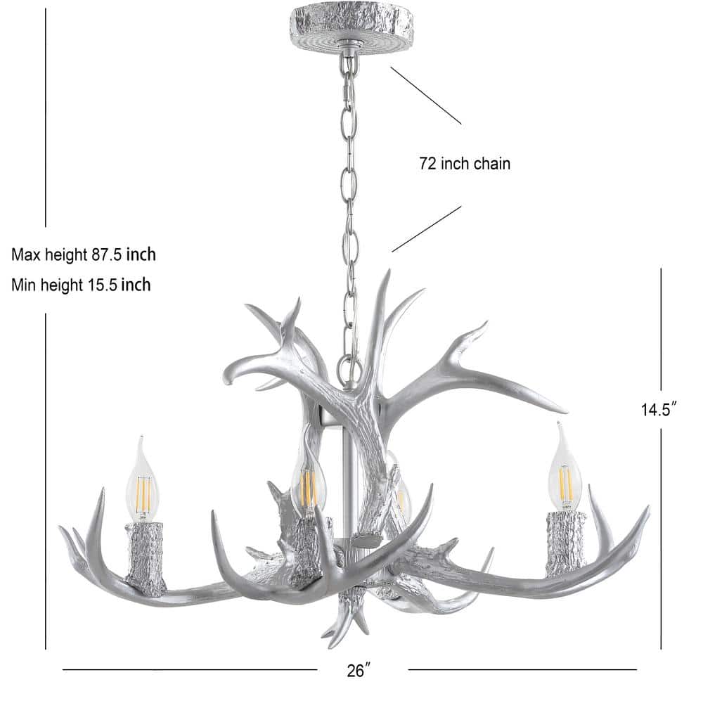 Eldora Rustic 26" Chrome Resin Antler 4-Light LED Chandelier