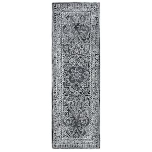 Marquee Black/Ivory 3 ft. x 8 ft. Floral Oriental Runner Rug