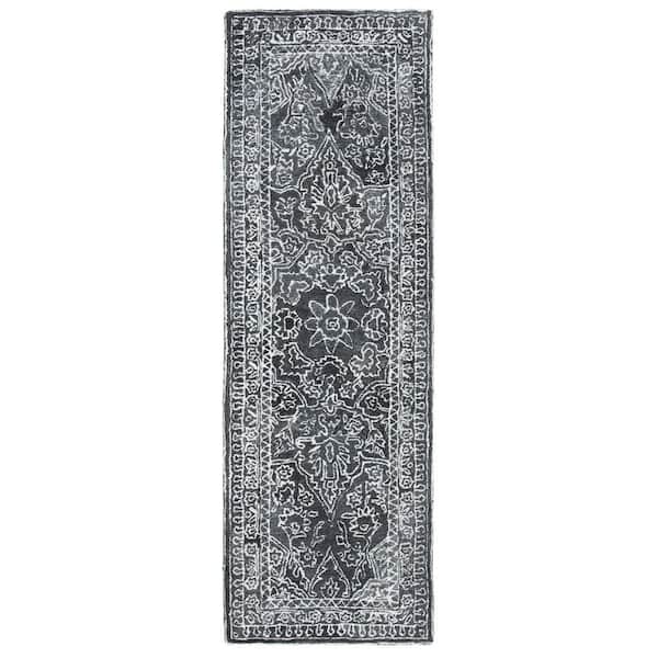 SAFAVIEH Marquee Black/Ivory 3 ft. x 8 ft. Floral Oriental Runner Rug
