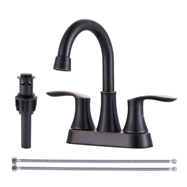 Refined Deck Mounted Double Handle High Arc 4 in. Centerset Bathroom Faucet with Pop-Up Drain in Oil Rubbed Bronze
