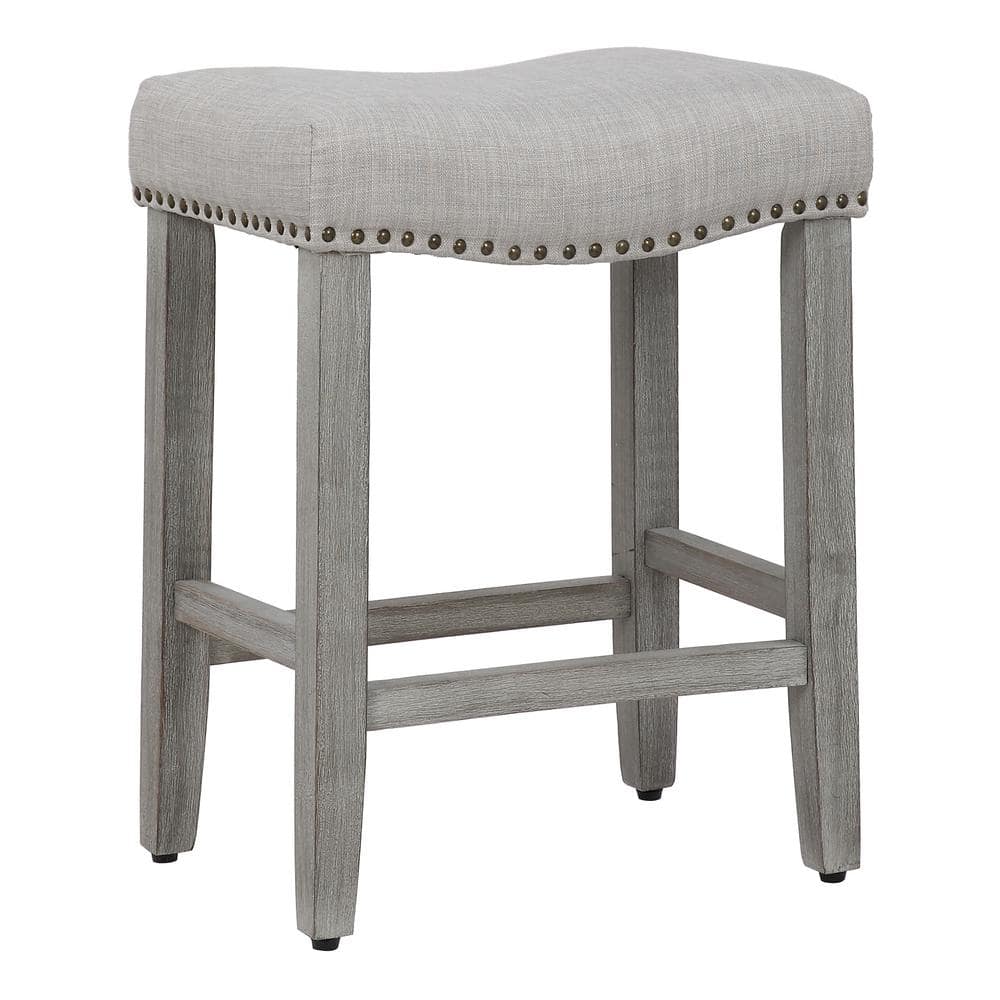 Antique Gray 24" Backless Saddle Counter Stool with Gray Linen Seat