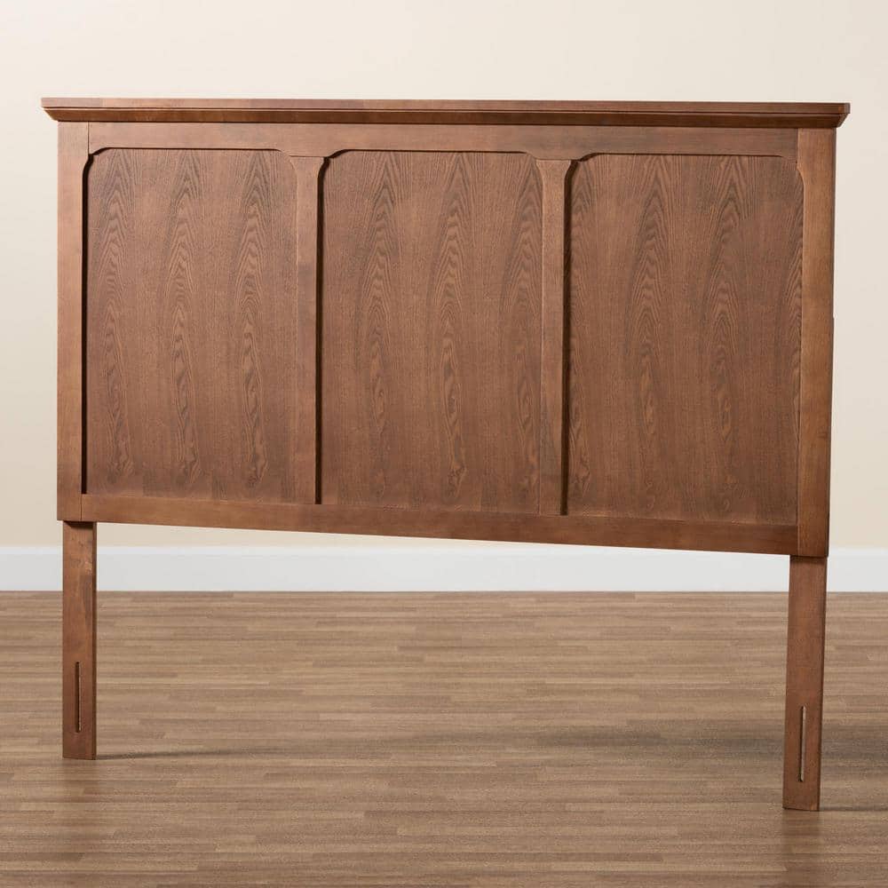 Ash Walnut Finished Wood Queen Size Headboard with Beveled Paneling