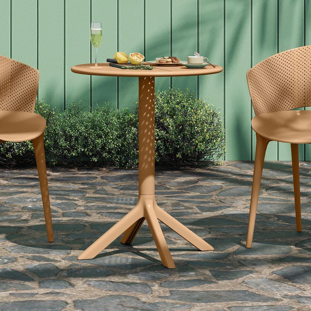 Mateo Modern Brown Yellow Round Plastic Patio Outdoor Bistro Table Lightweight Design price history on PriceWatchPro