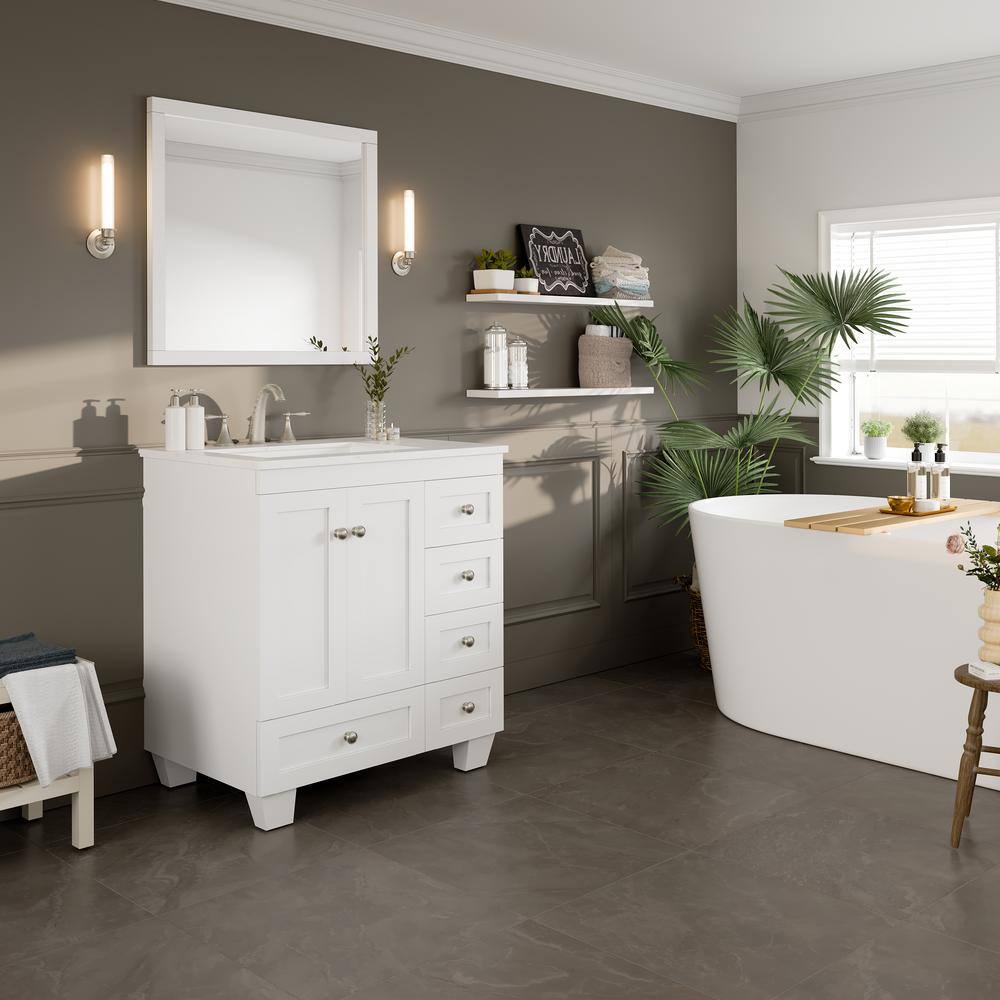 White 30" Bathroom Vanity with Carrara Quartz Top