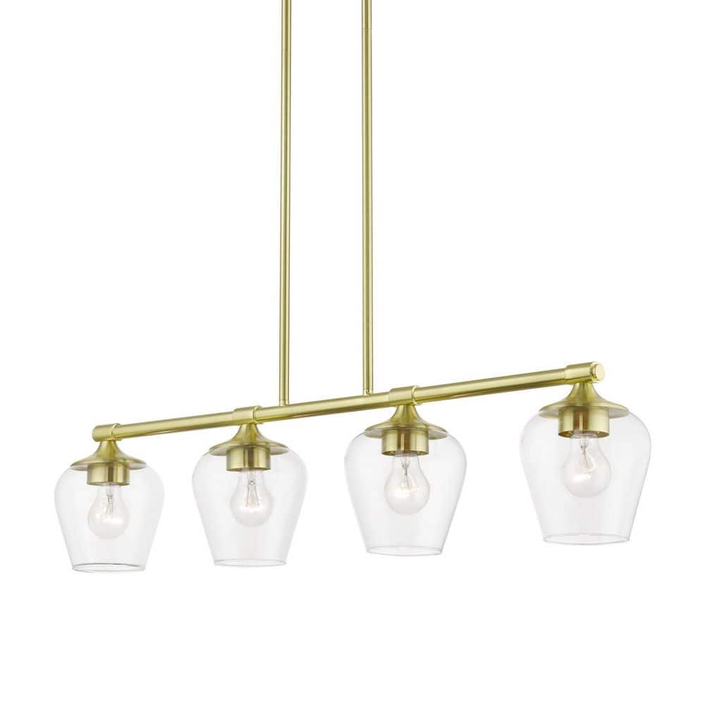 Elegant Satin Brass Linear Chandelier with Clear Glass Shades