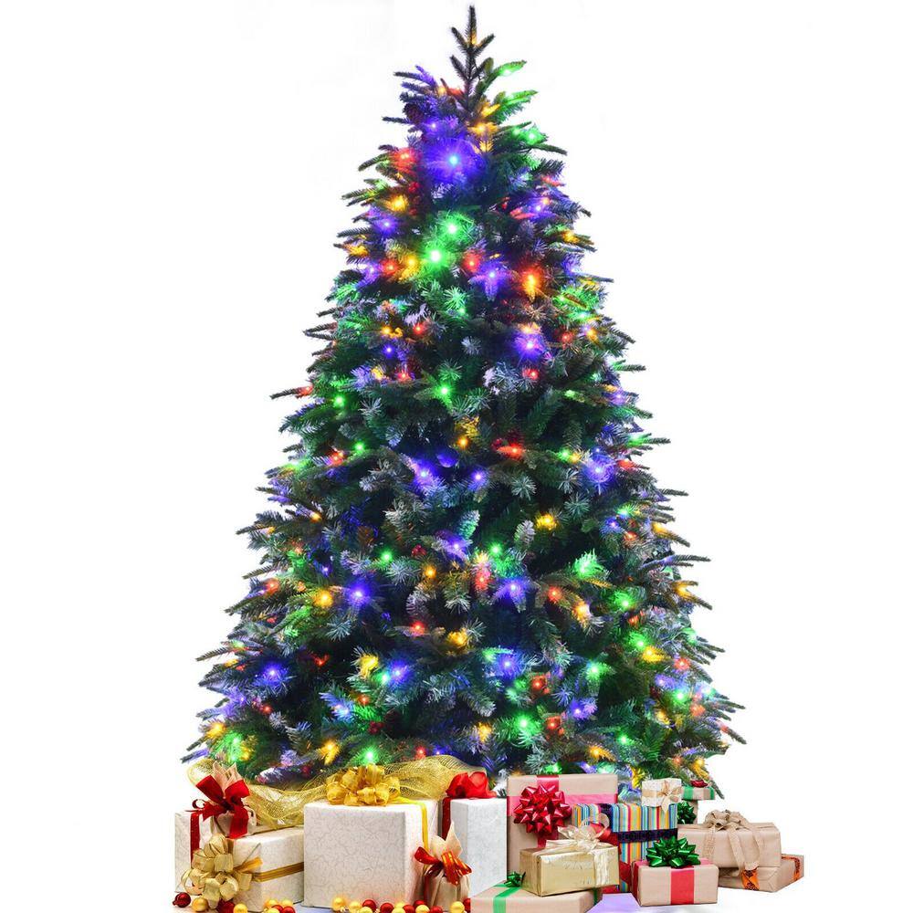 5 ft Green Pre-Lit LED Snowy Hinged Christmas Tree with Multi-Color Lights
