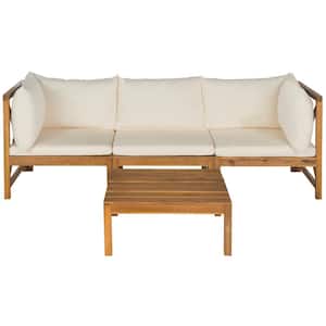 Lynwood Natural 2-Piece Wood Outdoor Sectional Set with Beige Cushions