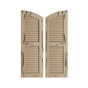 18 x 24" Timberthane Polyurethane Pecky Cypress 2-Equal Louvered with Elliptical Top Faux Wood Shutters Pair in Primed