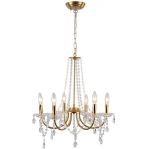 6-Light Gold Traditional Candle Style Crystal Raindrop Chandelier for Bedroom Living Room Kitchen Island Foyer
