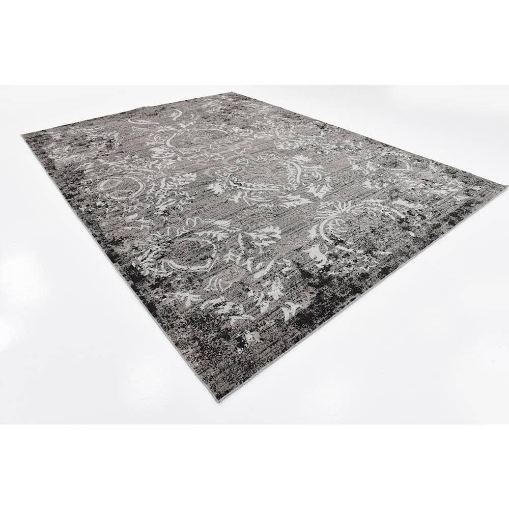 Gray Abstract Botanical 9' x 12' Outdoor Synthetic Area Rug