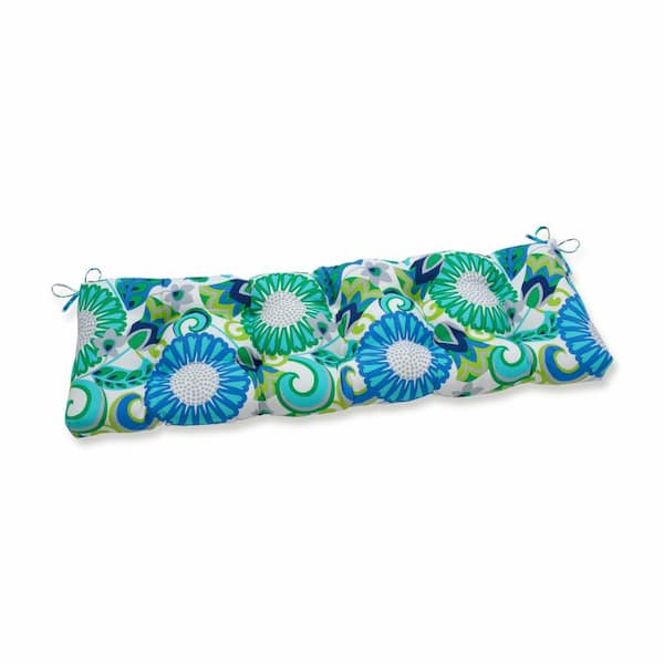 Pillow Perfect Floral Rectangular Outdoor Bench Cushion in Green