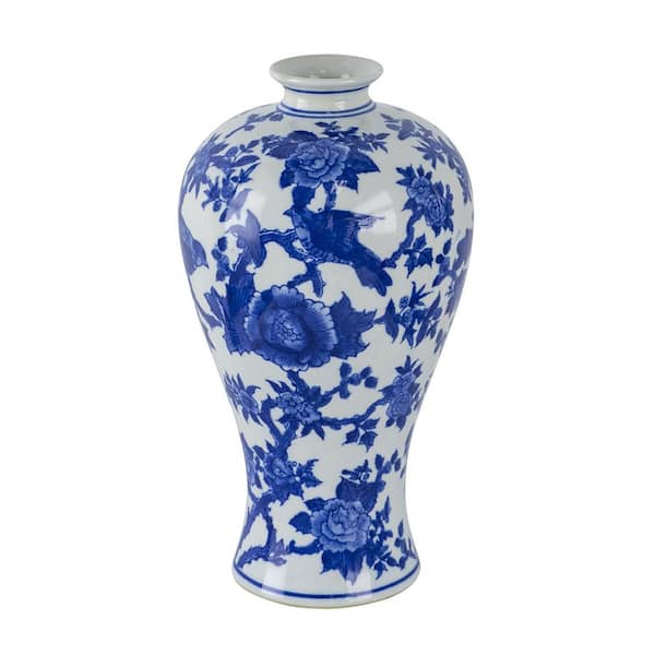 A&B Home Blue and White Porcelain Vase 8.5 x 8.5 x 9 