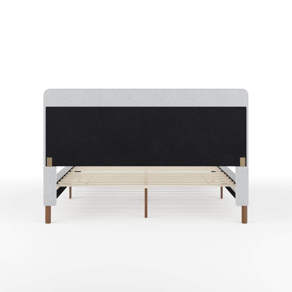 Gray Queen Upholstered Platform Bed with Linen Headboard