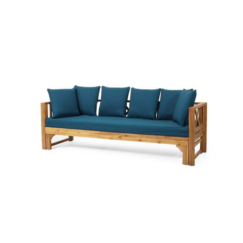 Teak Wood Outdoor Expandable Day Bed with Teal Cushions, Patio Couch, Daybed Sofa Chair, Spacious Seating Lounge Chair price history on PriceWatchPro