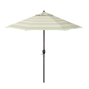 9 ft. Bronze Aluminum Market Patio Umbrella with Crank Lift and Autotilt in Wellfleet Basil Pacifica Premium