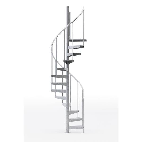 Mylen STAIRS Reroute Galvanized Exterior 42in Diameter, Fits Height 127.5in - 142.5in, 1 36in Tall Platform Rail Spiral Staircase Kit