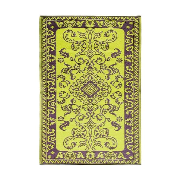 ACHLA DESIGNS Green Purple Classic Duo- Tone 4 ft. x 6 ft. Indoor/Outdoor Area Rug