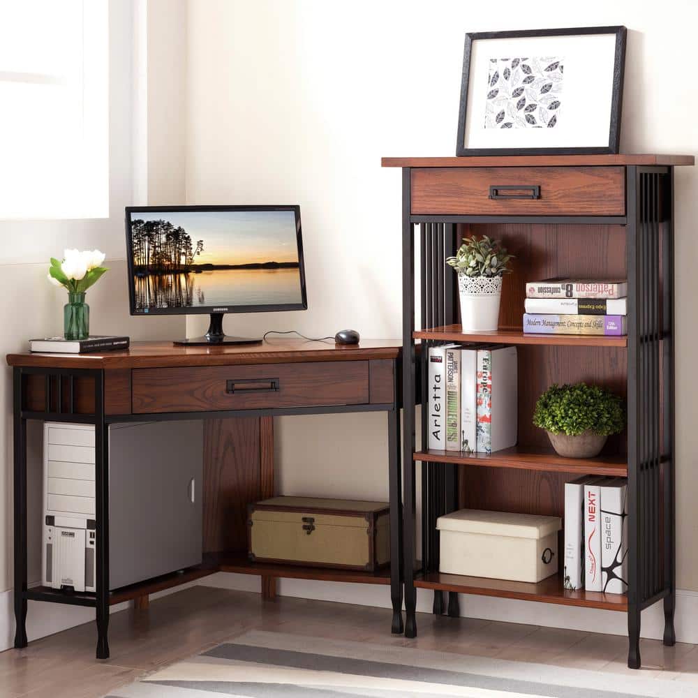Ironcraft Burnished Black Corner Desk with Keyboard Drawer
