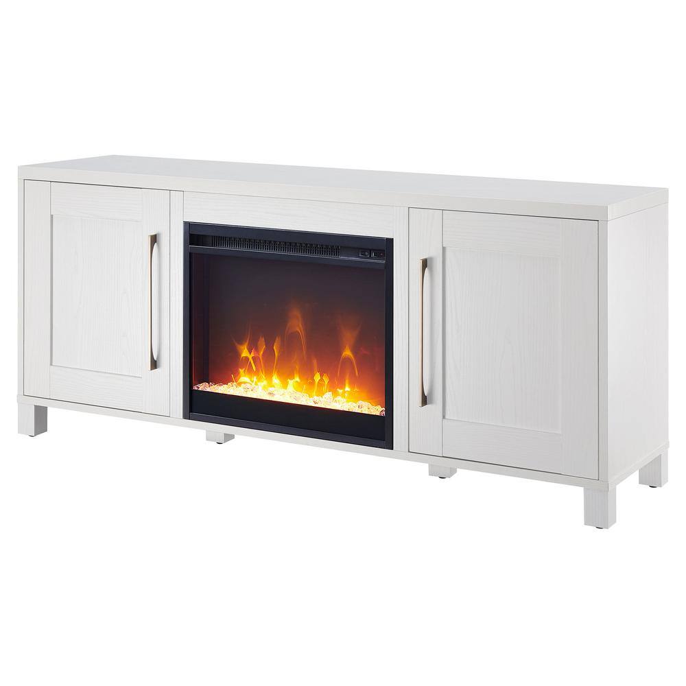 White MDF TV Stand with Electric Fireplace and Cabinets