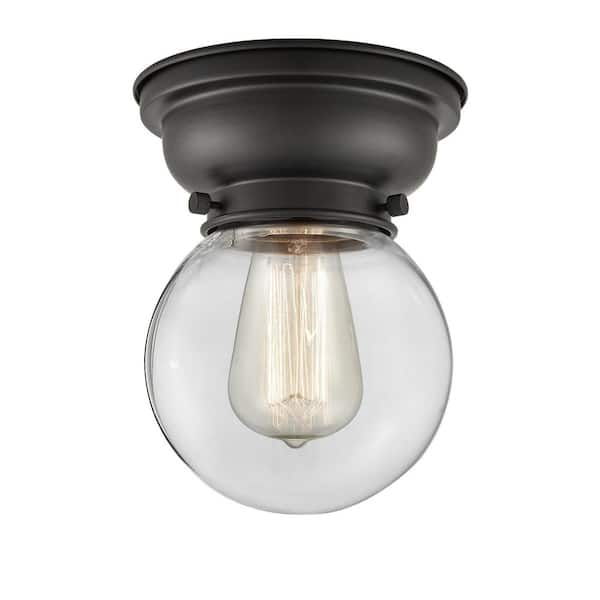 Beacon 6.25 in. 1-Light Matte Black Industrial Flush Mount with Clear Glass Shade