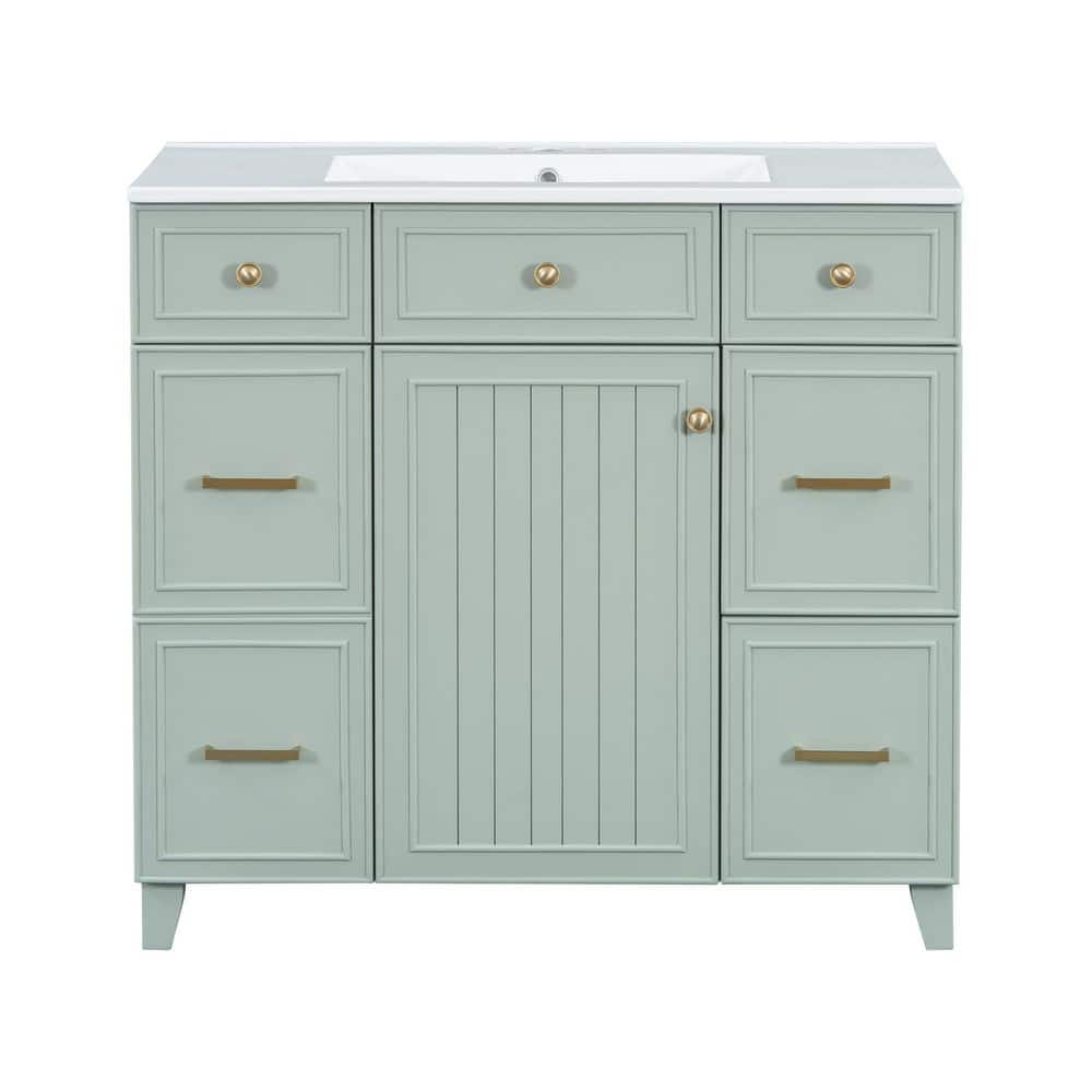 kureha⭐️36 Virubi 36 in. W Single Sink Bath Vanity in Green with White