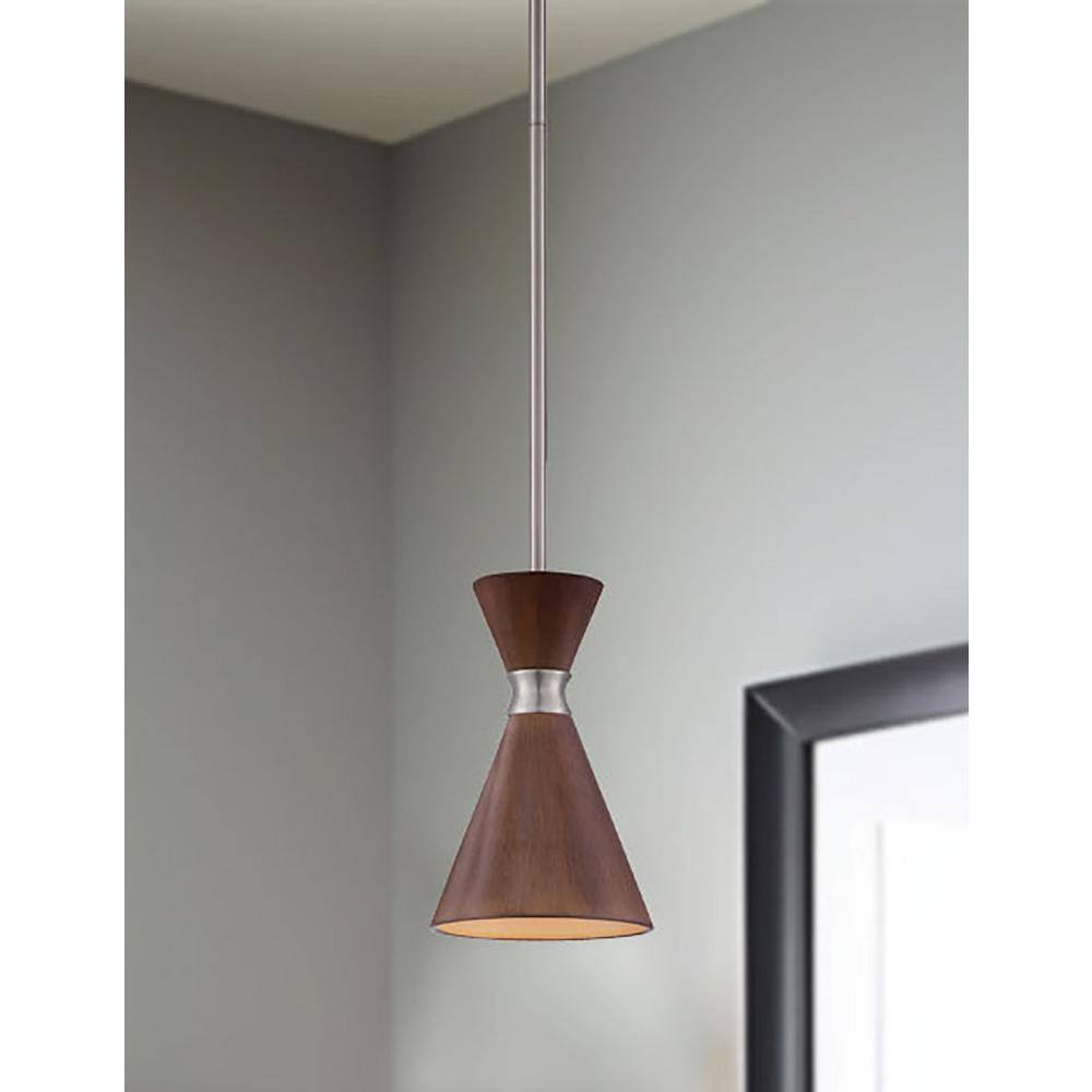Distressed Koa Brushed Nickel Mini Pendant Light