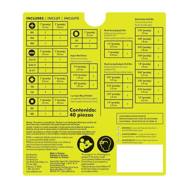 RYOBI 65-teiliges Bit-Set – Inkl. Bohrer, Schlagschrauber-Bits & Bithalter, Ideal Für Heimwerker Und Profis
