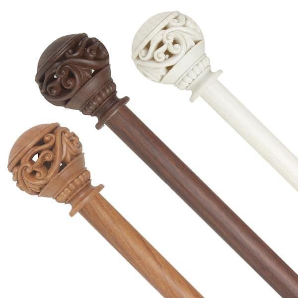 Rod Desyne 1 inch Adjustable Single Faux Wood Curtain Rod 66-120 inch in Pearl White with Isabella Finials