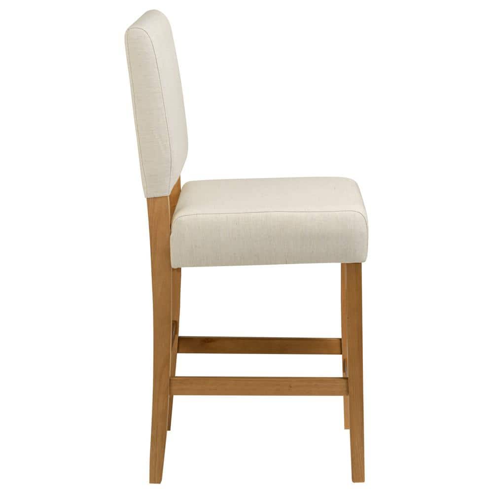 Natural White Sand Upholstered Counter Height Stools with Wood Base, Set of 2