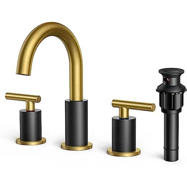 Dyiom Black and Gold Bathroom Faucet 3 Hole Faucet for Bathroom Sink, 8 in. Widespread Bathroom Faucet