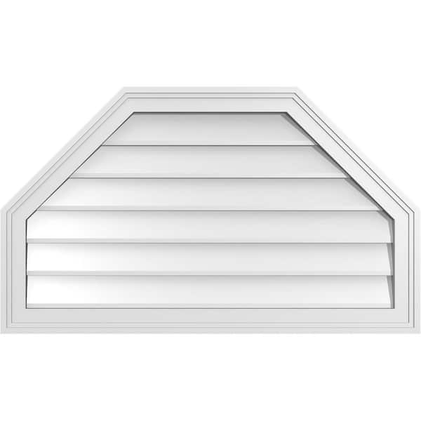 Ekena Millwork 34 in. x 20 in. Octagonal Top Surface Mount PVC Gable Vent: Decorative with Brickmould Frame