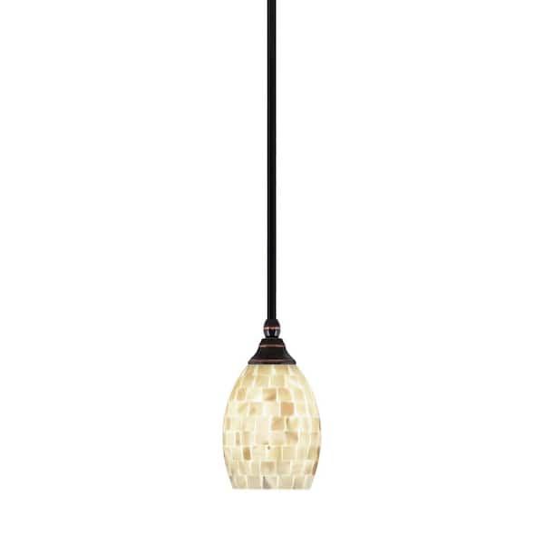 Unbranded Sparta 100-Watt 1 Light Black Copper Shaded Pendant, Mini Pendant Light with Ivory Seashell Shade No Bulb Included