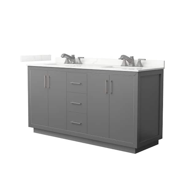Wyndham Collection Icon 66 in. W x 22 in. D x 35 in. H Double Bath Vanity in Dark Gray with Giotto Quartz Top