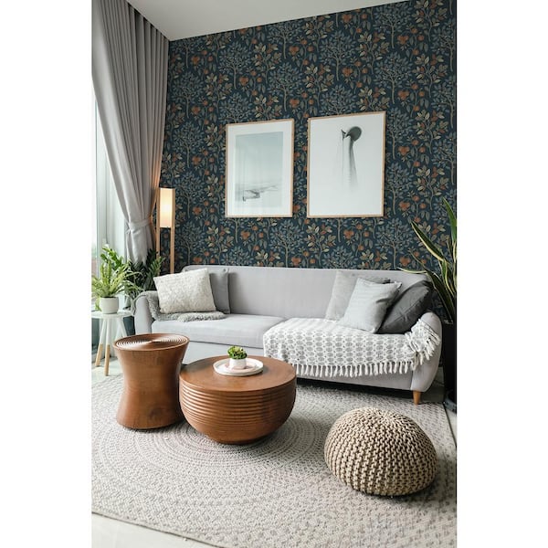 Rowan Navy Autumn Trees Matte Non-pasted Vinyl Wallpaper