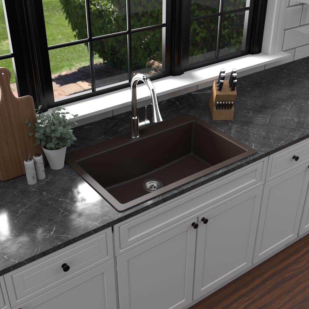 Brown Quartz 33'' Single Bowl Drop-in Kitchen Sink