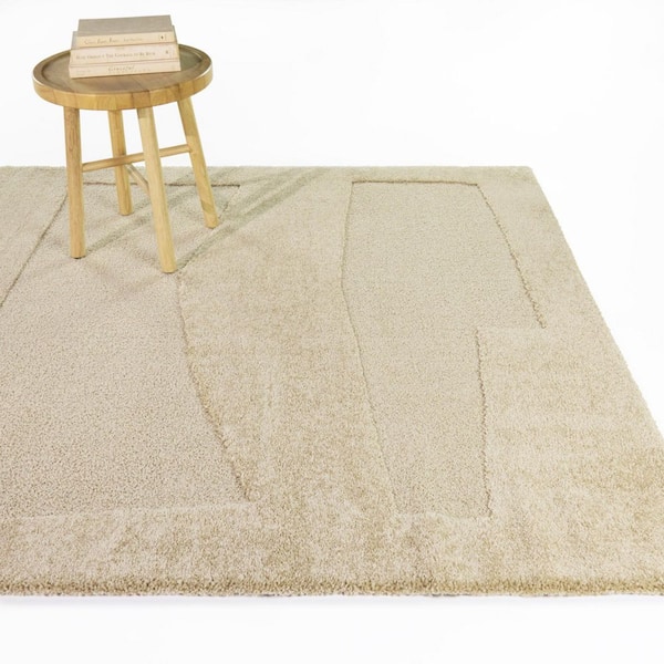 Rebek Beige 7 ft. 10 in. x 10 ft. Abstract Color Block Area Rug