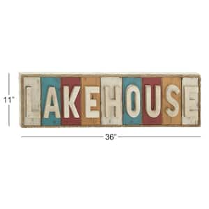 36 in. x 11 in. Wooden White Lake House Sign Wall Decor