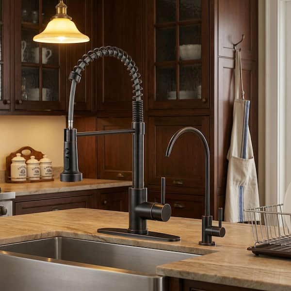 Single Handle Pull-Down Sprayer Kitchen Faucet, Kitchen Faucet with Direct Drinking Water Faucet in Oil Rubbed Bronze