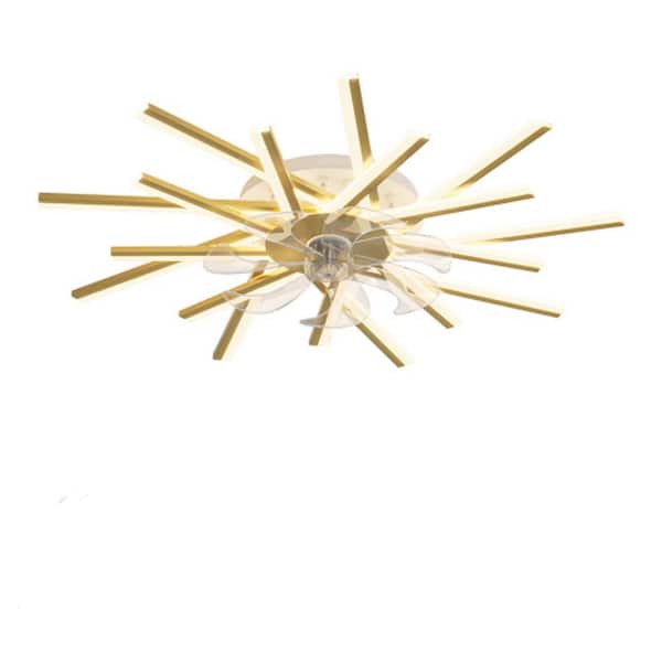Sunpez 36 in. W Indoor Ceiling Fan with Light Gold Flush Mount Smart Low Profile Ceiling Fan Light for Living Room Kitchen