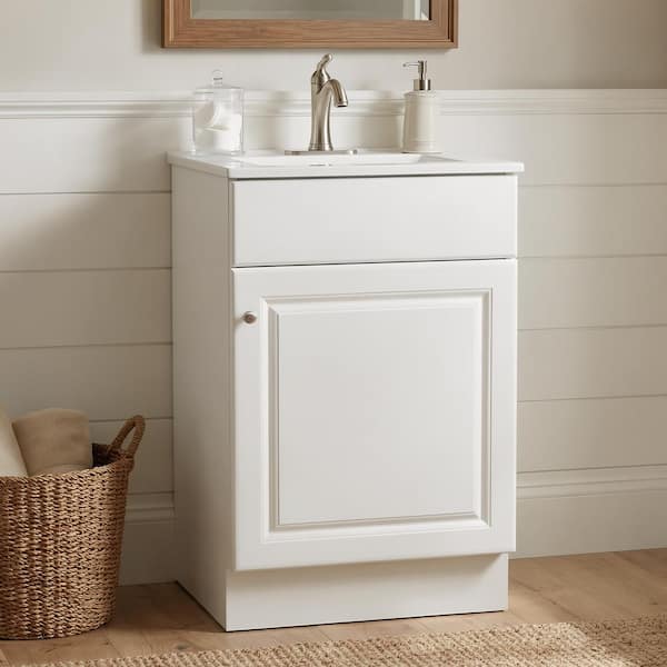 Modern 20 in. Wood White Bath Vanity with White Ceramic Sink Top, Bathroom Storage Cabinet with Adjustable Shelf