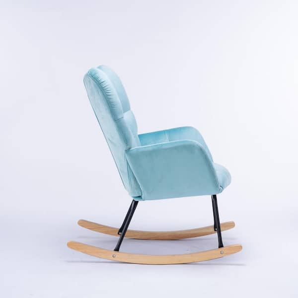 Aoibox Cyan Blue Upholstered Rocking Arm Chair with Padded Seat