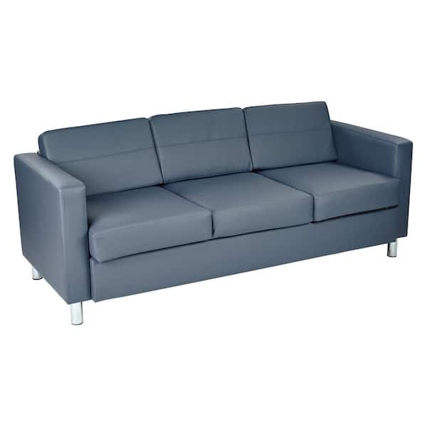 OSP Home Furnishings Pacific 72.5 in. Blue Faux Leather 3-Seater Lawson Sofa with Removable Cushions